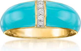 Ross-Simons Blue Enamel Dome Ring With Diamonds in 18kt Gold Over Sterling