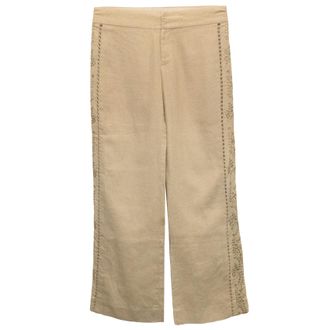 Rebecca Taylor Camel Linen Trousers with Floral Sides Size XS