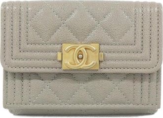 Chanel Gray Grained Calfskin Wallet (Tri-Fold) (Pre-Owned)