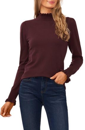CeCe by Cynthia Steffe Ruffle Mock Neck Sweater in Dark Cocoa Brown at Nordstrom, Size Xx-Large
