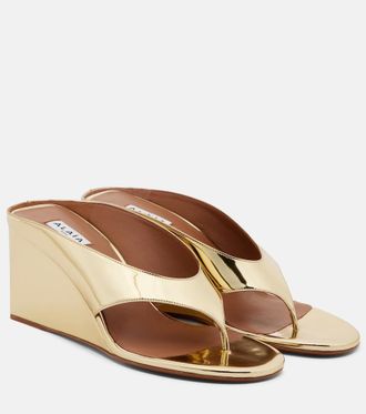 Alaia Ala&iuml;a Cube metallic wedge thong sandals