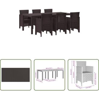 vidaXL Tavolo da pranzo esterno - Set da Pranzo per Giardino 7 pcs Marrone Polipropilene