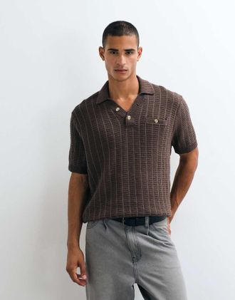 Abercrombie & Fitch polo lavorata a maglia con bottoni marrone