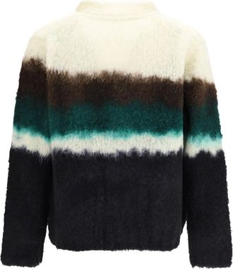 sacai Mens Chusen-Dyed Cardigan Black Multi Wool Ovis Aries; Polyester Sweater
