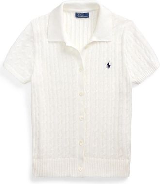Polo Ralph Lauren Witte Cable Knit Sweater met Navy Blue Pony Borduurwerk - Dames - Vesten - Wit - L - Katoen - Truien & Vesten
