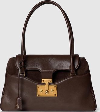 Gucci Large Tote Bag With Lock, Brown, Leather