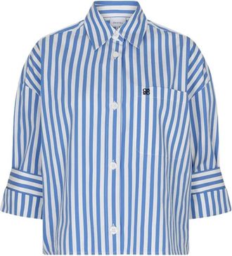 Dante6 Gabe Gestreepte Cropped Blouse - Dames - Blouses & Shirts - Blauw - Maat: L Katoen