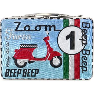 Judith Leiber Beep Beep Crystal Embellished Lunch Box Clutch in Silver Sapphire Multi at Nordstrom