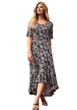 Jessica London Stretch Knit Flounce Hem Maxi Dress in Black White Ornate Paisley at Nordstrom, Size 26