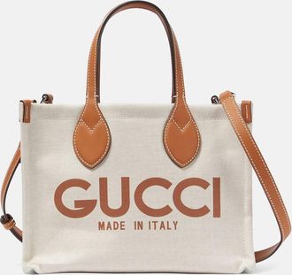 Gucci Mini logo leather-trimmed canvas tote bag