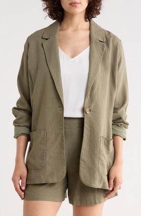 Matty M Bronson Linen Blend Blazer in Olive at Nordstrom Rack, Size X-Large