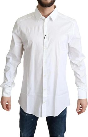 Dolce & Gabbana Witte Katoenen Stretch Overhemd - Heren - Casual Overhemden - Wit - S - Katoen - Overhemden