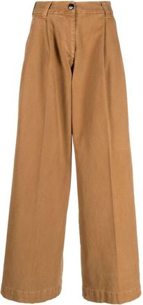 Gabriele Pasini High-Waisted Wide-Leg Broeken - Dames - Wijde Broeken - Bruin - S - Katoen - Broeken