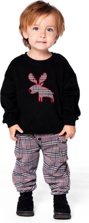 Deux par Deux Sweater and Cargo Pants Set with Moose Applique in Black at Nordstrom, Size 24M