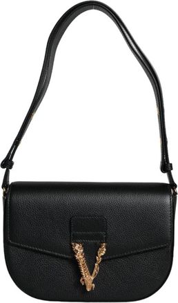 Versace Zwarte Kalfsleren Crossbody Schoudertas - Dames - Schoudertassen - Zwart - ONE Size - Katoen - Tassen