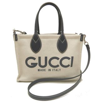 Gucci Beige Canvas Leather Pouch Shoulder Bag Tote Bag (Pre-Owned)