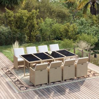 vidaXL Set Comedor De Jard&iacute;n 9 Pzas Con Cojines Rat&aacute;n Sint&eacute;tico Beige Vidaxl