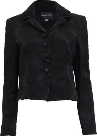 Giorgio Armani Brocade Single-Breasted Blazer in Black Satin