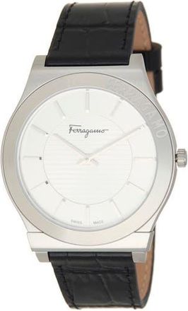 Ferragamo Gancini Swiss Quartz Leather Strap Watch, 38mm in White/Stainless Steel at Nordstrom Rack
