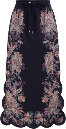 Zimmermann Rhiannon Scallop Midi Rok - Dames - Midirokken - Blauw - S - Katoen - Rokken