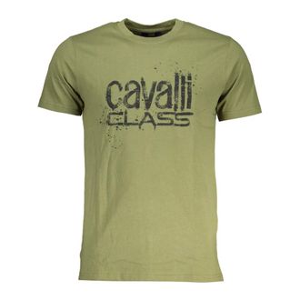 Cavalli T-Shirts, male, Green, Size: XL Logo Print Cotton T-Shirt