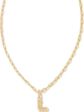 Kendra Scott Womens Crystal Letter L Short Pendant Necklace In Gold White