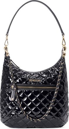 MZ Wallace Crosby Sienna Quilted Nylon Shoulder Bag in Black Lacquer at Nordstrom