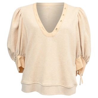 Ulla Johnson Pia Knitted Puffed Sleeve Blouse in Cream Cotton