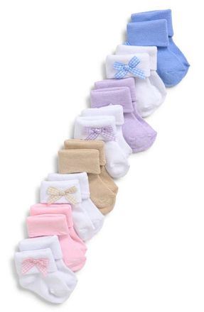 Capelli Assorted 8-Pack Cuffed Crew Socks with Bows in Pale Multi at Nordstrom, Size 0-6 M