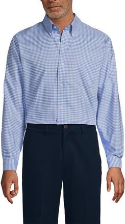 Lands End Big and Tall No Iron Supima Oxford Dress Shirt in Soft French Blue Plaid at Nordstrom, Size 17.5 - 33