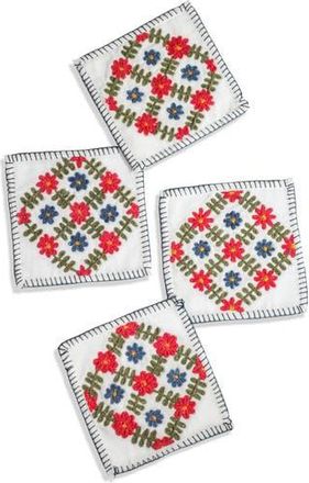 Tiramisu Embroidered Set of 4 Cocktail Napkins in White Multi at Nordstrom Rack