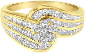 House of Brilliance 14K Yellow Gold 1 1/2 Cttw Diamond Cocktail Bypass Ring at Nordstrom, Size 7