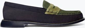 Freda Salvador Womens Penny Loafers In Eucalyptus Suede Combo