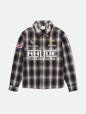 Rhude MenS Multi Plaid Racing Flannel Shirt, Size XL