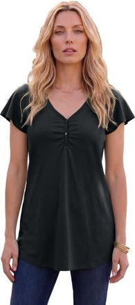 Roaman's Plus Size Cotton Ultimate Flutter Sleeve Sweetheart Tee in Black at Nordstrom, Size 24