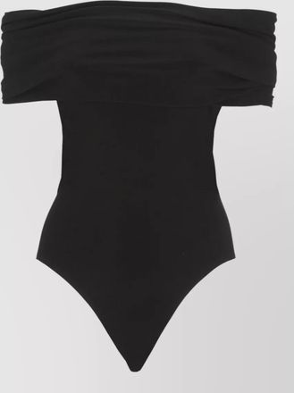 Norma Kamali off shoulder ruched wide neckline bodysuit