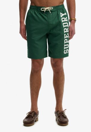 Superdry Badeshorts SUPERDRY LOGO 19 BOARDSHORT, Herren, Gr. XXL, N-Gr, hunter gr&uuml;n, Web, Polyester, bedruckt, Badehosen Badeshorts