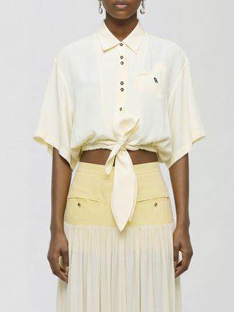 Paco Rabanne Camicia cropped in misto seta con logo ricamato e fondo da annodare
