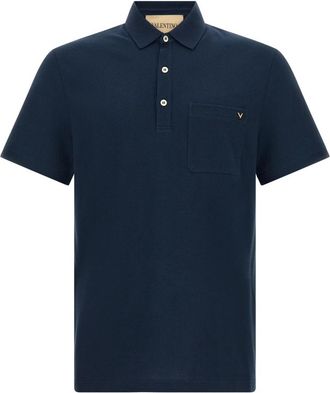Valentino Garavani VGold Katoenen Piqu&eacute; Polo - Heren - Polos - Blauw - M - Katoen - Tops