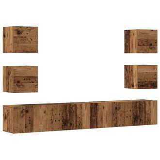 Berkfield Home Wall Mounted TV cabinets 6 pcs Old Wood Engineered Wood in Brown