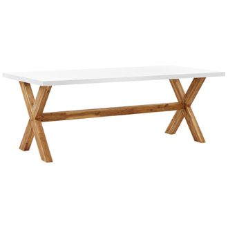 Beliani Mesa De Comedor Para Jard&iacute;n Gris Tablero De Cemento Reforzado Con Patas De Madera De Acacia Para 8 Personas 200 X 100 Cm Olbia