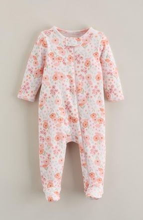 Nordstrom Print Cotton Footie in Pink Heaven Poppy Garden at Nordstrom, Size Newborn