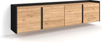 Skraut Home Skraut Home - Mueble Tv, Televisi&oacute;n, Muebles De Sal&oacute;n, Almacenaje, 207x35x50 Cm, Para Tv Hasta 80, Colgado, Suspendido, Estilo Moderno, Roble Y Negro
