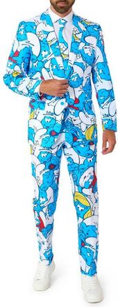 OppoSuits x The Smurfs Slim Fit Two-Piece Suit & Tie Set in Blue Multi at Nordstrom, Size 38 Regular