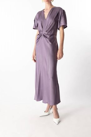 Victoria Beckham Gathered V Neck Midi Dress In Iris
