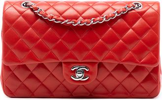 Chanel Pre-owned Womens Medium Classic Lambskin Double Flap - Red Leather - One Size