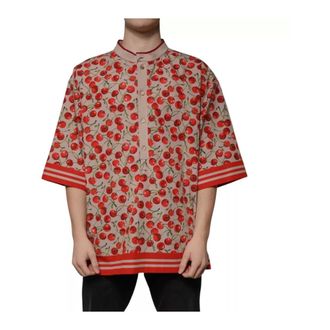 Dolce & Gabbana Short Sleeve Shirts, male, Multicolor, Size: 2XL Cherry Print Buttoned Casual Shirt