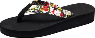 Generic Women Thick Heel Flip Flops Fashionable Summer Sandals with Clip Toe and Herringbone Design for Beach Comfort (Beige, 4.5)