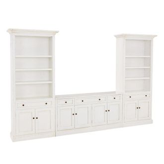 Ballard Designs Casa Florentina Josephina 3-Piece Media Console with Cabinet Bookcases - Saturated Snow White - Ballard Designs