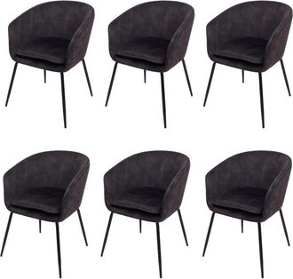 Hhg Hhg - Juego De 6 Silla De Comedor 074, Silla De Cocina Silla Tapizada, Tela/textil (340g/m&sup2;) Metal, Gris Oscuro